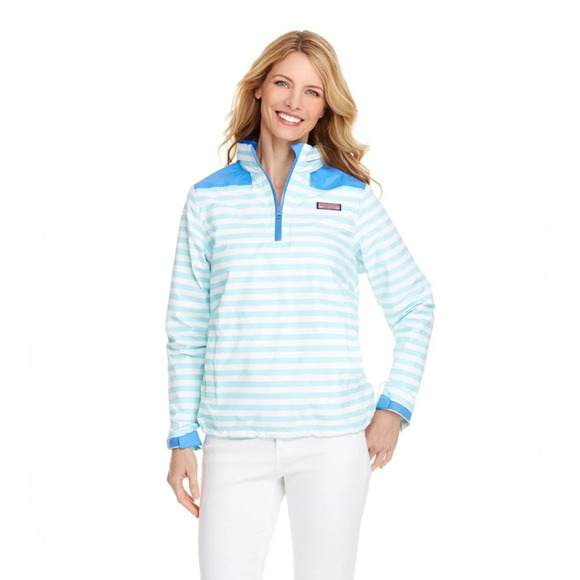 Vineyard Vines Stripe Shep Shirt Rain Windbreaker Pullover Jacket Hood Small - Picture 1 of 14